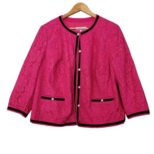 rsvp by TALBOTS Womens Suit Jacket Size 18WP Pink Floral Cotton Lace Pockets